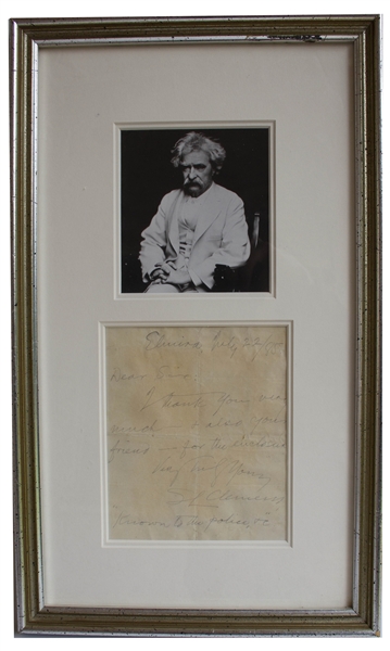Samuel Clemens, aka Mark Twain Autograph Note Signed From 1885, the Year of ''Huckleberry Finn'' -- Clemens Ends the Note Humorously, Referring to Himself as ''Known to the police''